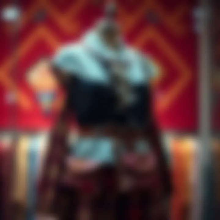 A unique, handcrafted outfit displayed on a mannequin