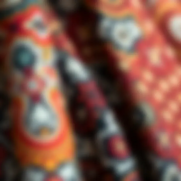 A close-up of intricate fabric patterns used in custom clothing