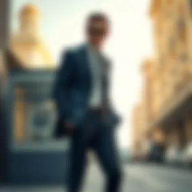 Formal ensemble showcasing slim-fit trousers paired with a blazer