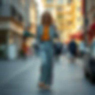 Trendy street style with narrow pants and fashionable footwear