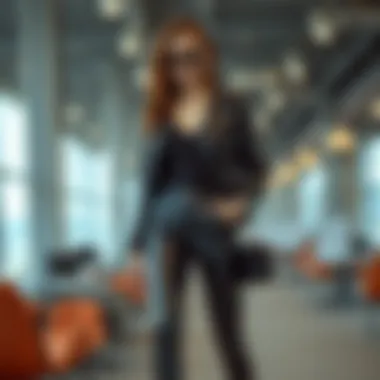 Stylish Leather Pants Ensemble A stylish ensemble combining leather pants and accessories in a modern setting