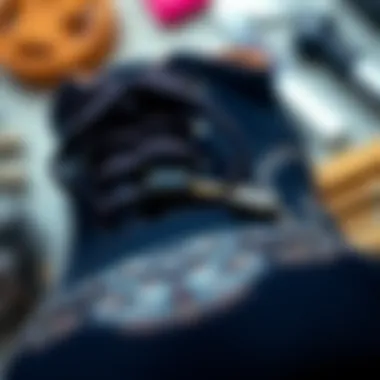 Detail view of navy shoe craftsmanship