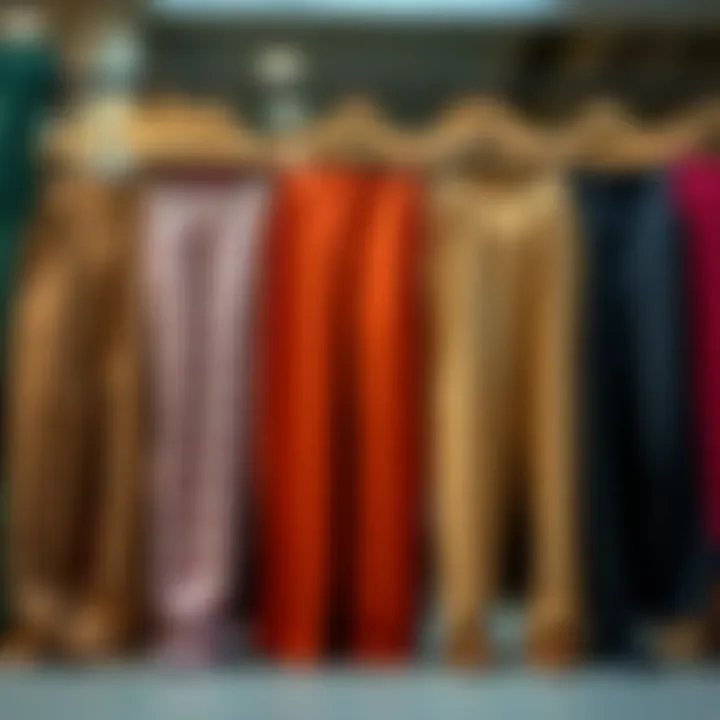 Different fabric options for pants displayed