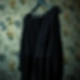 Elegant black dress hanging on a vintage hanger