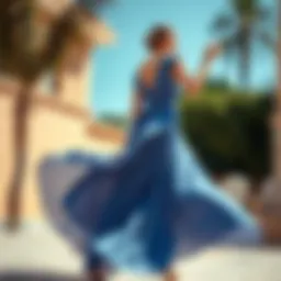 Elegant flowing dress in a sunny outdoor setting