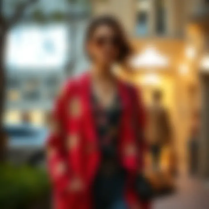 An elegant floral cardigan styled with chic accessories and contemporary fashion.