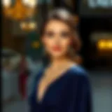 Sophisticated Navy Ensemble Elegant navy evening dress with a shawl