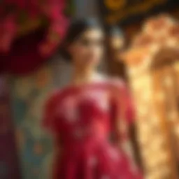 Elegant organza evening dress with floral patterns