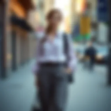 Stylish Ensemble with Tailored Trousers A stylish ensemble featuring a blouse paired with tailored trousers