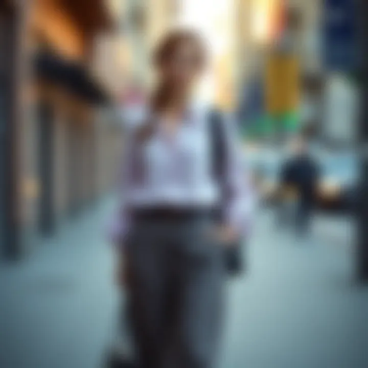 Stylish Ensemble with Tailored Trousers A stylish ensemble featuring a blouse paired with tailored trousers