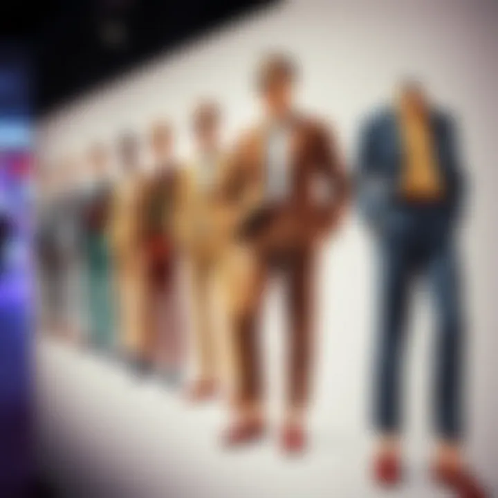 Fashion evolution timeline showcasing various trouser designs