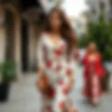 Elegant floral dress paired with chic accessories