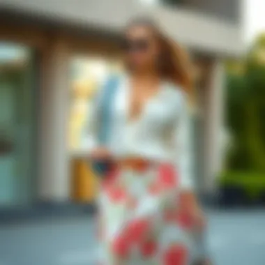 Modern Look: Floral Skirt and Accessories Stylish floral skirt paired with contemporary accessories