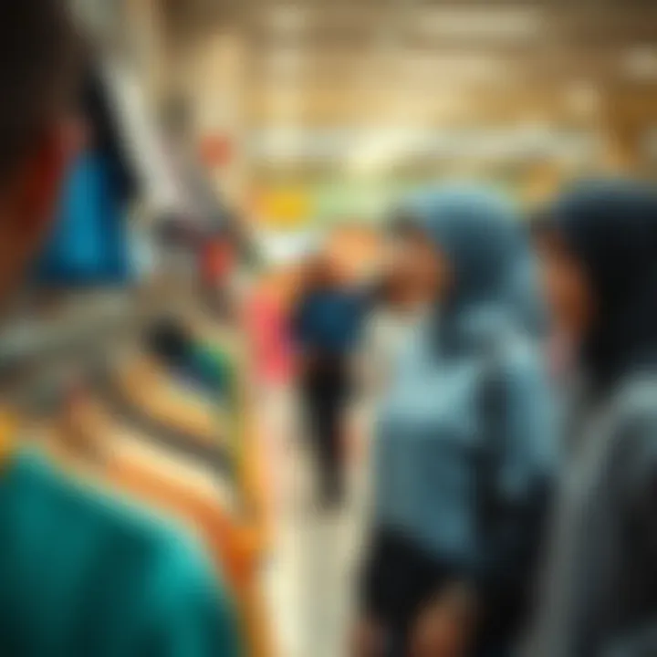 Affordable Options for Modest Sports Apparel A shopping scene with a focus on affordable modest sports apparel.