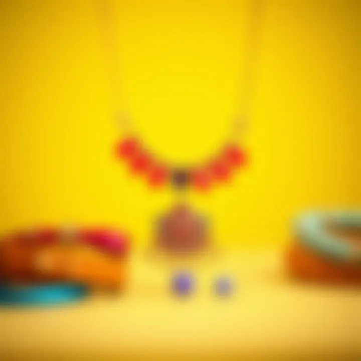 Gold Necklace with Colorful Accessories Stylish gold necklace showcased with colorful accessories