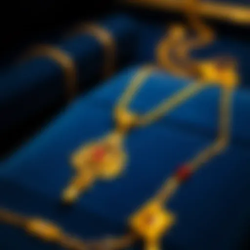 Elegant gold necklace displayed on a velvet surface