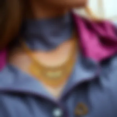 Trendy Gold Necklace in Fashion Trendy gold necklace paired with modern fashion attire