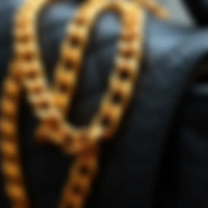 The Artistry of Design and Aesthetic Value Close-up of the intricate details of a gold chain on a black bag