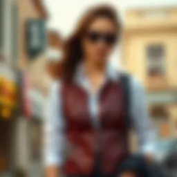 Elegant leather vest layered over a stylish shirt