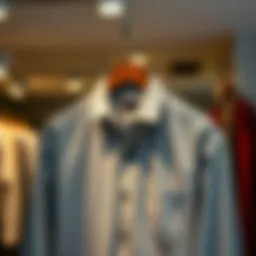 Sophisticated gray shirt displayed on a stylish hanger