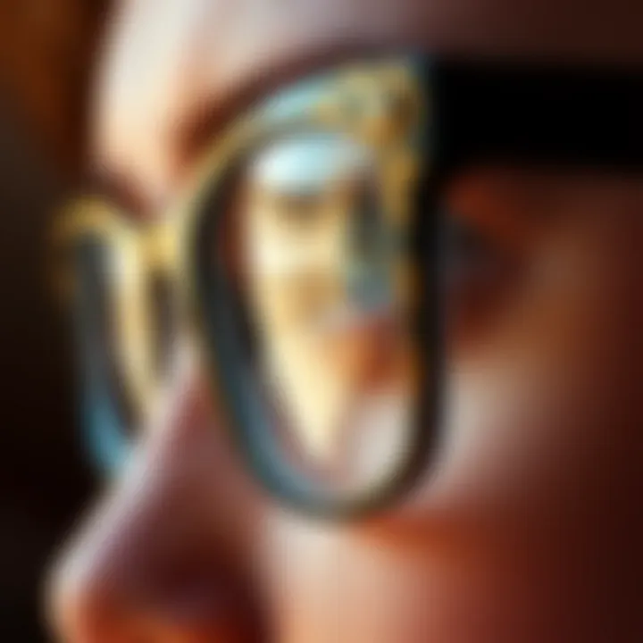 Intricate Design Details of Gray Eyeglass Frames A close-up of gray eyeglass frames highlighting intricate design details.