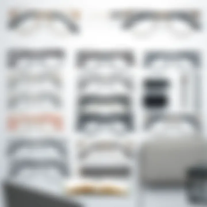 Mood Board of Gray Eyeglass Frames and Accessories A mood board showcasing various combinations of gray eyeglass frames and accessories.