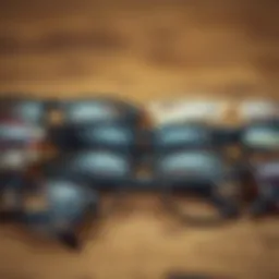 A vintage collection of gray eyeglass frames showcasing unique designs.