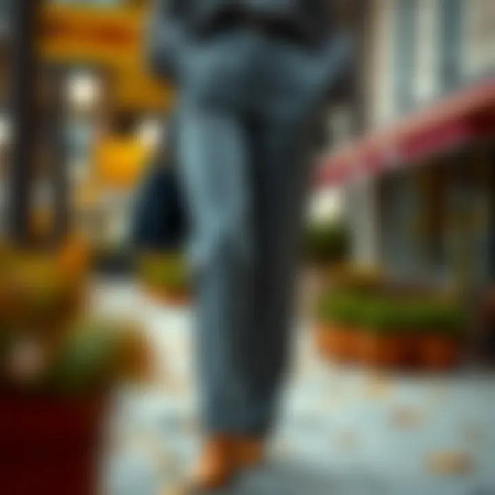 Seasonal Elegance for Autumn Seasonal display of grey velvet pants suited for autumn