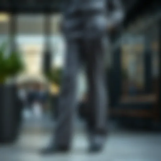 Elegance in Grey Velvet A stylish pair of grey velvet pants displayed elegantly