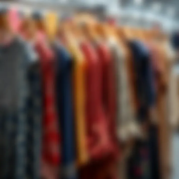 Diverse Fabric Choices for Tunics Variety of tunics displayed on hangers, showcasing different fabrics
