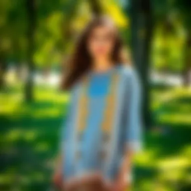 Stylish Tunic Outfit in Nature Fashionable woman wearing a stylish tunic in a park setting