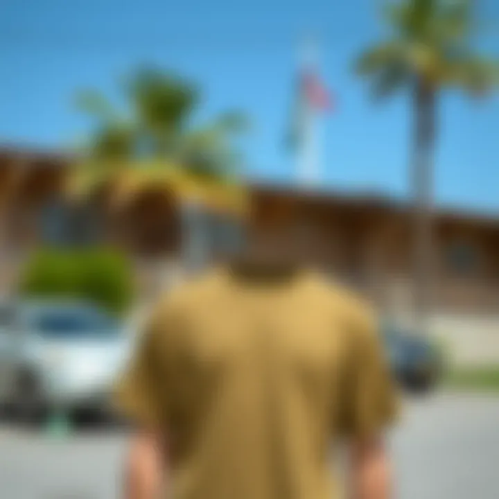 Olive T-Shirt in Casual Outdoor Setting Casual outdoor scene with an olive t-shirt in focus