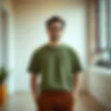 Stylish olive t-shirt showcased in a minimalist setting