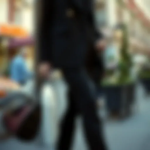 High-waisted black trousers styled elegantly