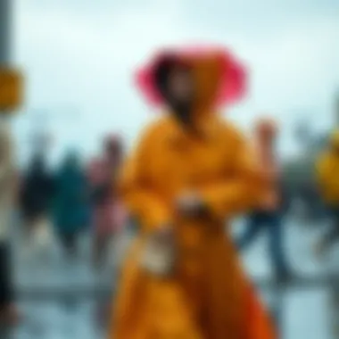 Evolution of Women's Raincoats A historical illustration of women in raincoats from past decades