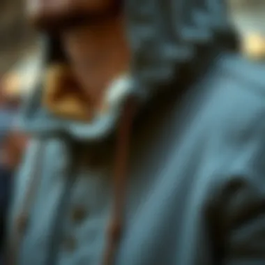 Craftsmanship and Details of a Hooded Coat Close-up of details on a high-quality hooded coat