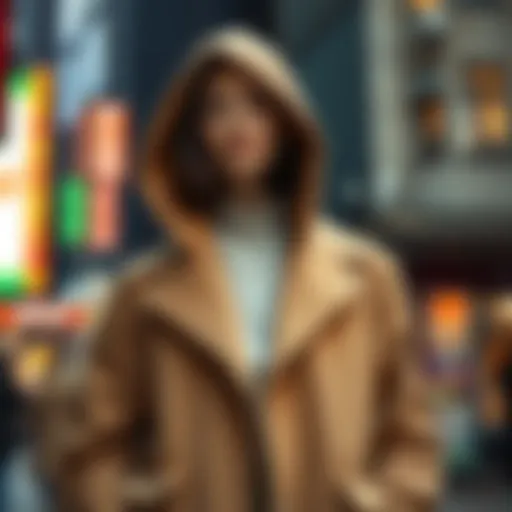 Urban Elegance with a Hooded Coat A stylish hooded coat displayed in an urban setting