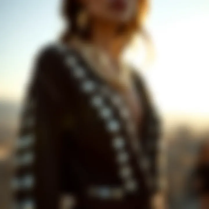 Close-up of intricate detailing on a stone-studded jumpsuit