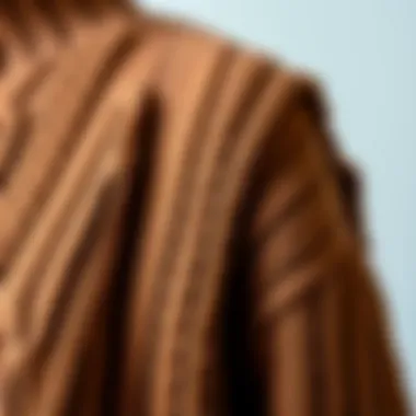 Close-up of textured knit pattern on a brown sweater