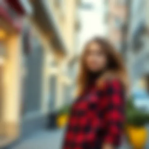 Urban Chic with Flannel A stylish woman wearing a plaid flannel shirt in an urban setting