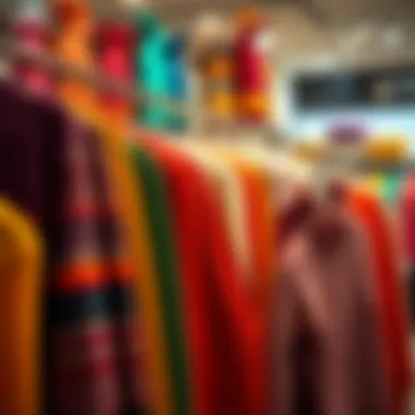 Vibrant Collection of Knitted Sweaters Colorful knitted sweaters displayed in a boutique setting.