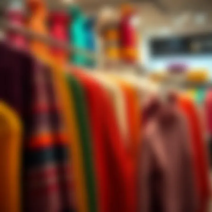 Vibrant Collection of Knitted Sweaters Colorful knitted sweaters displayed in a boutique setting.
