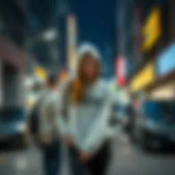 Stylish women's sweatshirt set in urban environment