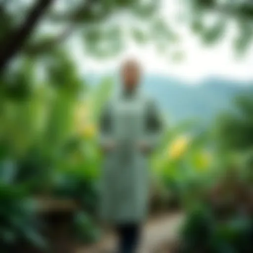 Sleek and Stylish: The Modern Modest Raincoat Elegant modest raincoat in a lush setting