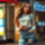Chic woman wearing ripped jeans with a stylish top