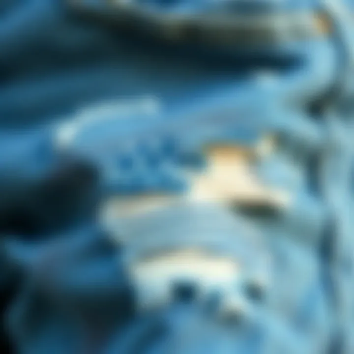 Detailed view of distressed denim showcasing unique patterns