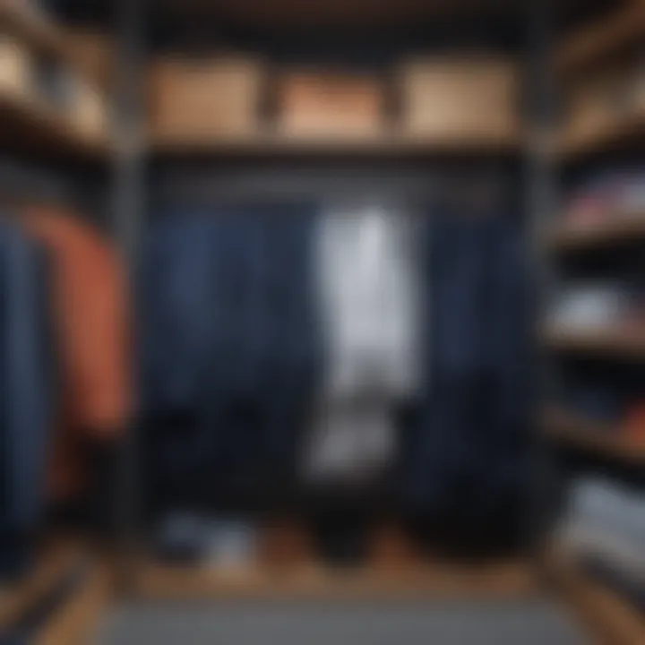 A well-organized closet displaying various linen shirts