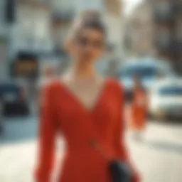 Elegant outfit showcasing clay color dress with accessories