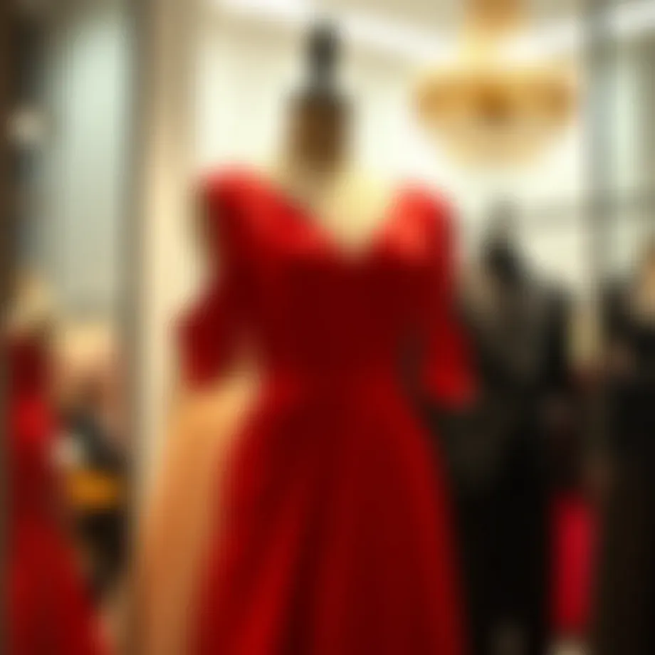 Elegant red evening dress elegantly displayed on a mannequin