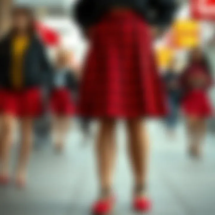 Different body types styled in red checkered skirts